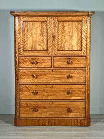 19th Century Satin Birch Housekeepers Cupboard