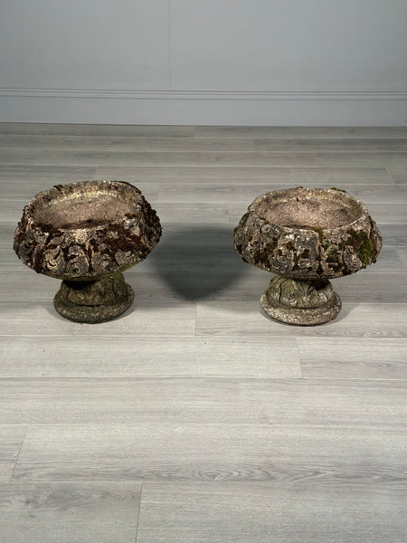 Pair Of Antique Weathered Composite Stone Urns