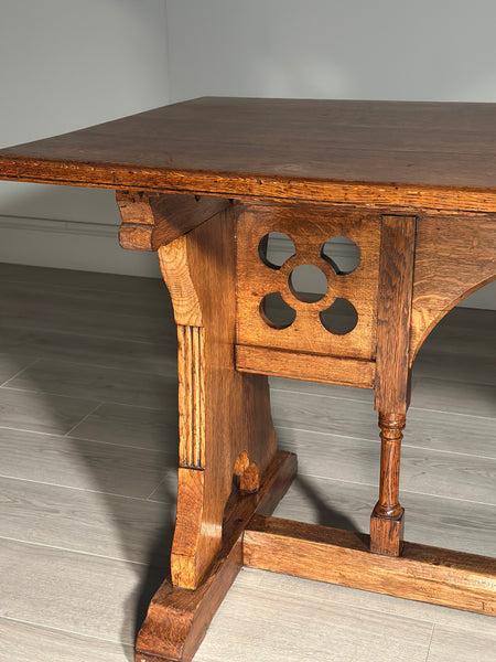 Light Oak Arts And Crafts Gothic Dining Table C.1890