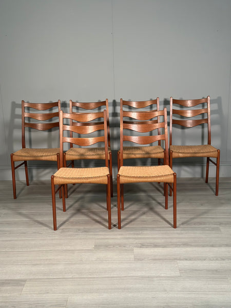 A Set Of 6 Danish Teak Paper cord Dining Chairs By Arne Wahl Iversen