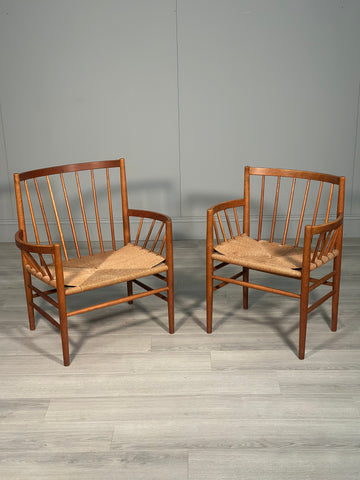 His And Hers Oak & Papercord J82 Armchairs By Jørgen Bækmark For Fdb Møbler 1960s