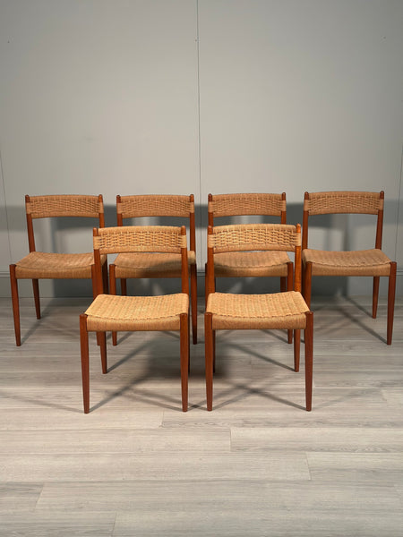Set of 6 Danish Teak & Papercord Dining Chairs