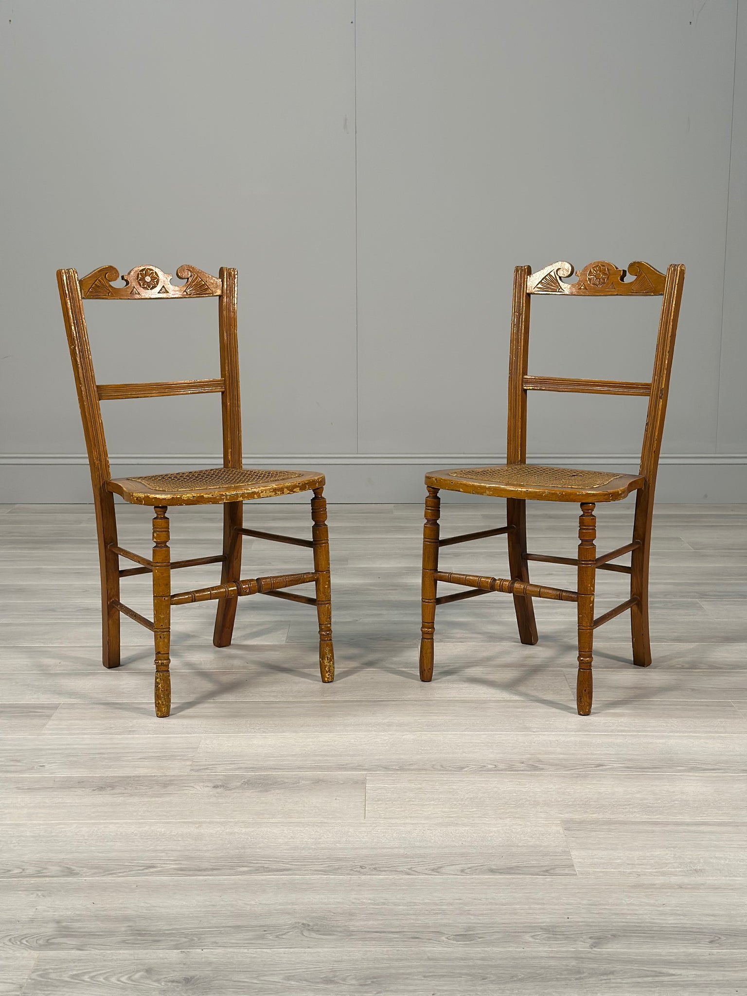 Pair Of Victorian Side Chairs In Original Scumble Paint