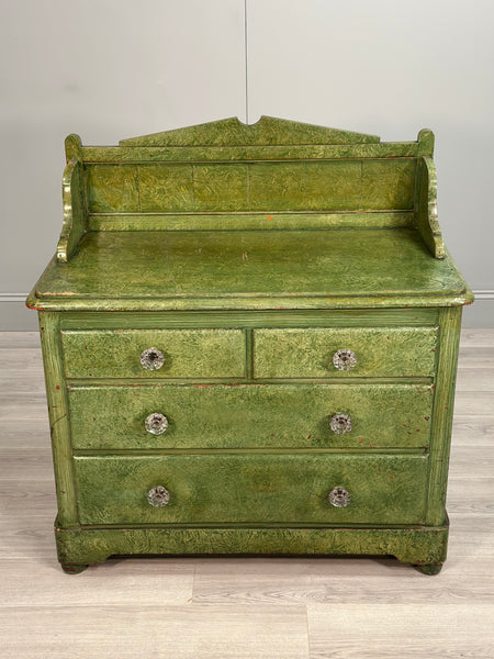 19th Century Pine Chest Of Drawer’s In Green Scumble Paint