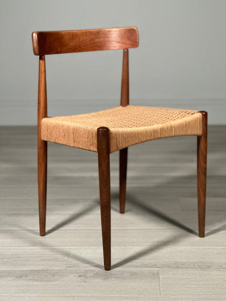 Set of 6 Danish Teak And Paper Cord Dining Chairs Designed By Arne Hovmand Olsen For Mogens Kold
