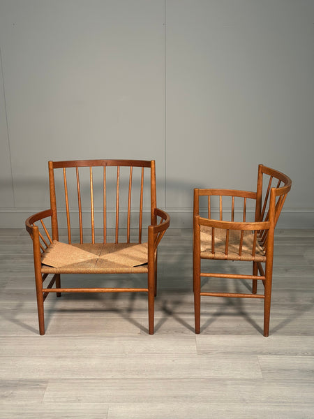 His And Hers Oak & Papercord J82 Armchairs By Jørgen Bækmark For Fdb Møbler 1960s