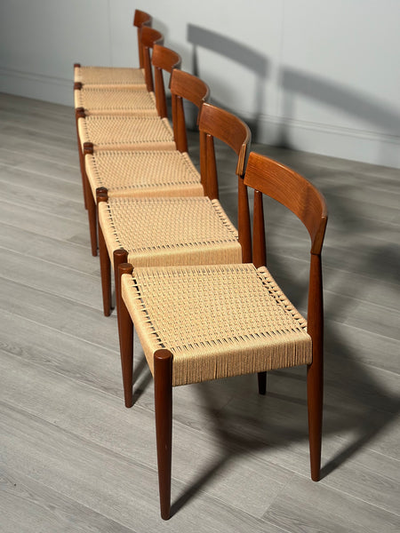 Set of 6 Danish Teak And Paper Cord Dining Chairs Designed By Arne Hovmand Olsen For Mogens Kold