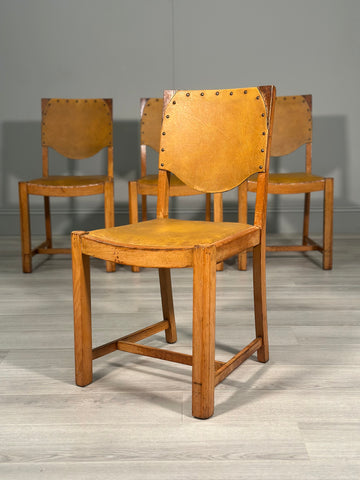 A Set Of 4 Golden Oak Art Deco Dining Chairs By G.Norman