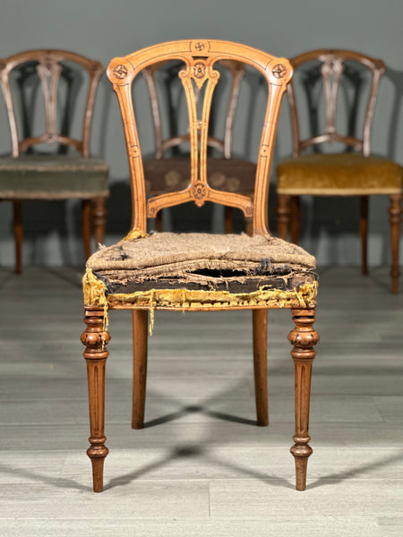 Set Of 4 19th Century Birds Eye Maple Aesthetic Movement Dining Chairs C.1870