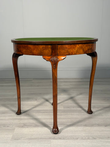 Antique Burr Walnut Demi Lune Games Table