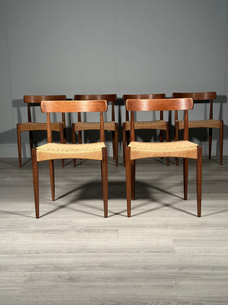 Set of 6 Danish Teak And Paper Cord Dining Chairs Designed By Arne Hovmand Olsen For Mogens Kold
