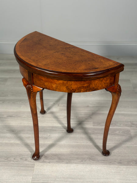 Antique Burr Walnut Demi Lune Games Table