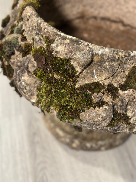 Pair Of Antique Weathered Composite Stone Urns