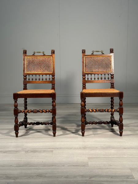 A Pair Of 19th Century Oak Rattan Side Chairs