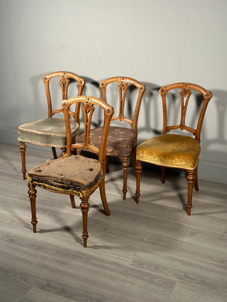 Set Of 4 19th Century Birds Eye Maple Aesthetic Movement Dining Chairs C.1870