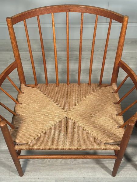 His And Hers Oak & Papercord J82 Armchairs By Jørgen Bækmark For Fdb Møbler 1960s