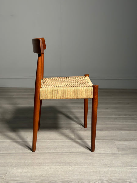 Set of 6 Danish Teak And Paper Cord Dining Chairs Designed By Arne Hovmand Olsen For Mogens Kold