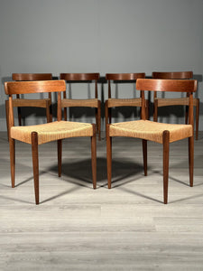 Set of 6 Danish Teak And Paper Cord Dining Chairs Designed By Arne Hovmand Olsen For Mogens Kold