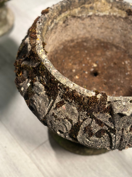 Pair Of Antique Weathered Composite Stone Urns
