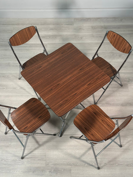Vintage Chinese Folding Table And Set Of 4 Chairs C.1970