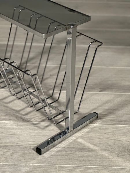 1970’s Chrome And Smoked Glass Magazine Rack
