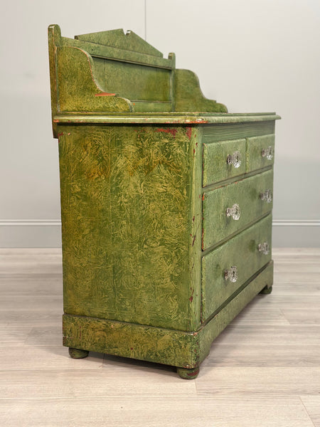 19th Century Pine Chest Of Drawer’s In Green Scumble Paint