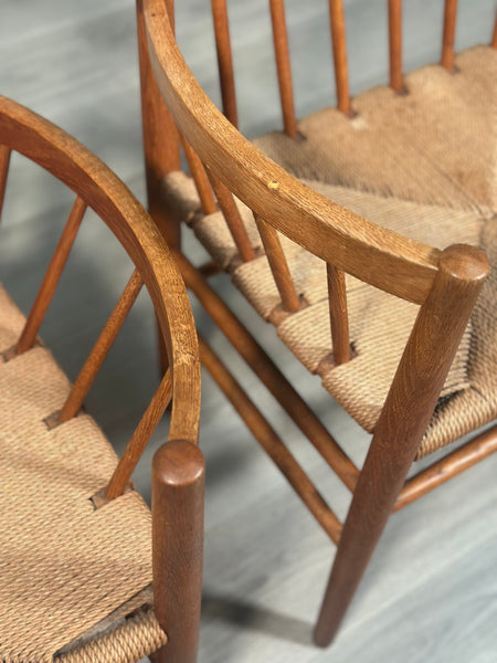 His And Hers Oak & Papercord J82 Armchairs By Jørgen Bækmark For Fdb Møbler 1960s