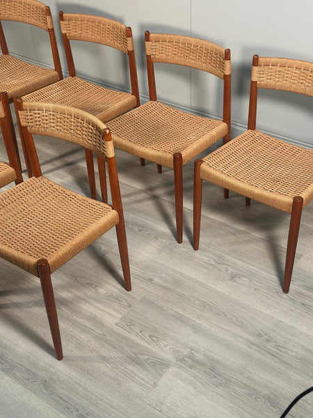 Set of 6 Danish Teak & Papercord Dining Chairs