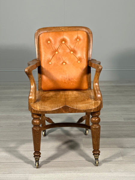 Antique Oak And Leather Desk Chair