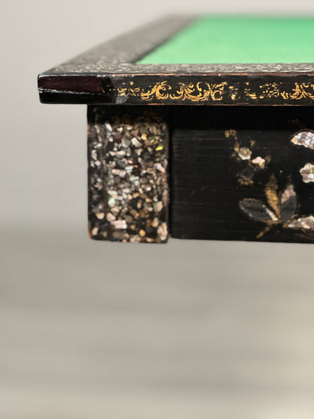 Antique Ebonised Papier Mache Mother Of Pearl Games Table