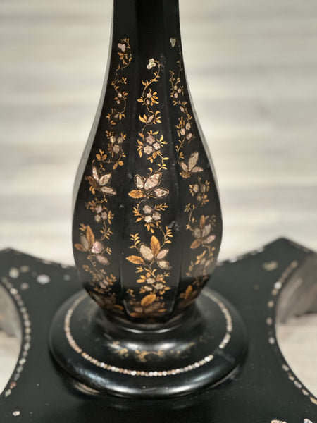 Antique Ebonised Papier Mache Mother Of Pearl Games Table