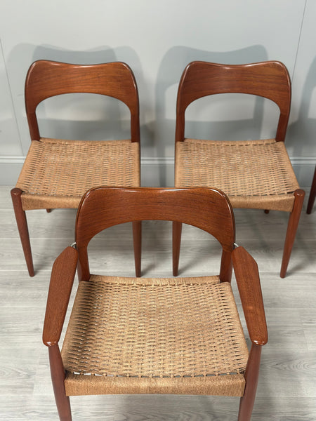 Set of 6 Danish Teak And Paper Cord Dining Chairs Designed By Arne Hovmand Olsen For Mogens Kold