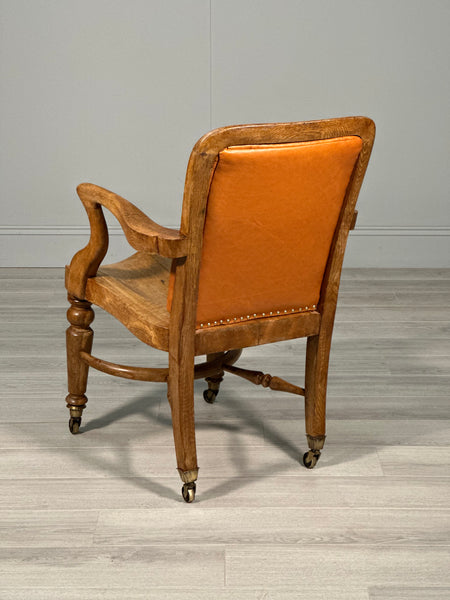 Antique Oak And Leather Desk Chair