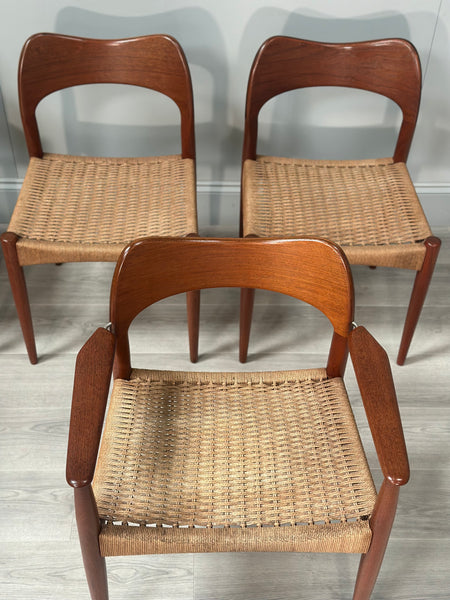 Set of 6 Danish Teak And Paper Cord Dining Chairs Designed By Arne Hovmand Olsen For Mogens Kold