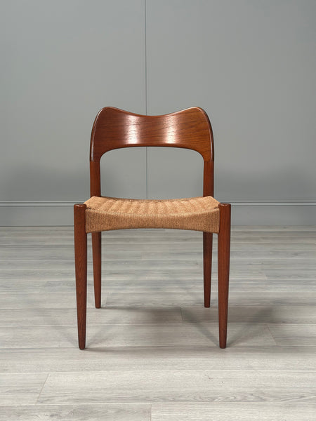 Set of 6 Danish Teak And Paper Cord Dining Chairs Designed By Arne Hovmand Olsen For Mogens Kold