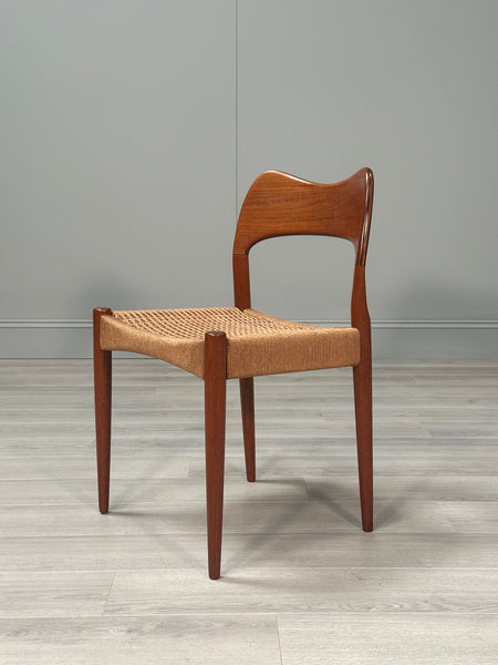 Set of 6 Danish Teak And Paper Cord Dining Chairs Designed By Arne Hovmand Olsen For Mogens Kold