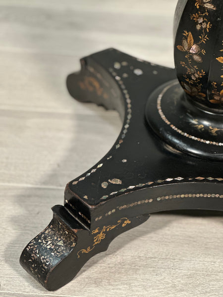 Antique Ebonised Papier Mache Mother Of Pearl Games Table