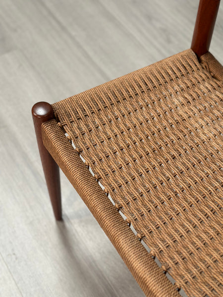 Set of 6 Danish Teak And Paper Cord Dining Chairs Designed By Arne Hovmand Olsen For Mogens Kold