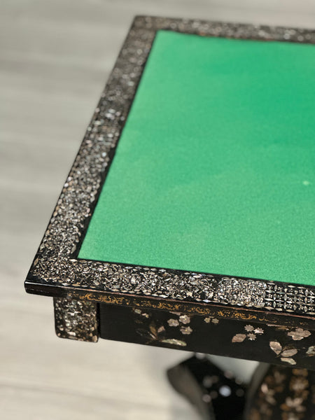 Antique Ebonised Papier Mache Mother Of Pearl Games Table