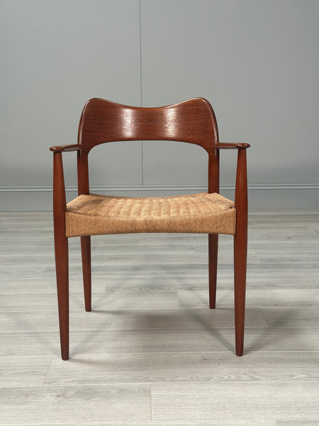 Set of 6 Danish Teak And Paper Cord Dining Chairs Designed By Arne Hovmand Olsen For Mogens Kold