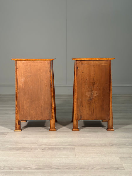 A Pair Of Arts And Crafts Fiddle Back Maple Bedside Cabinets