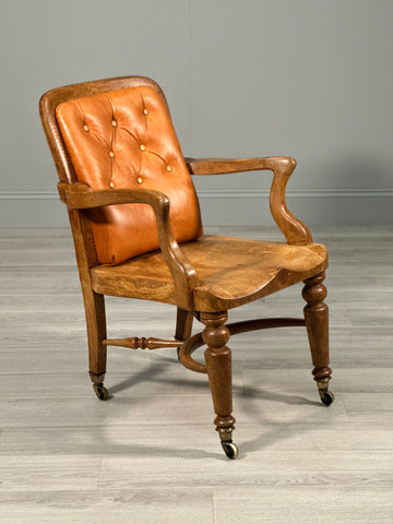 Antique Oak And Leather Desk Chair