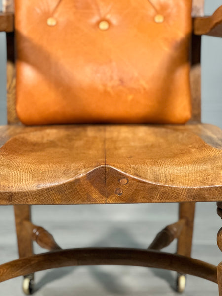 Antique Oak And Leather Desk Chair