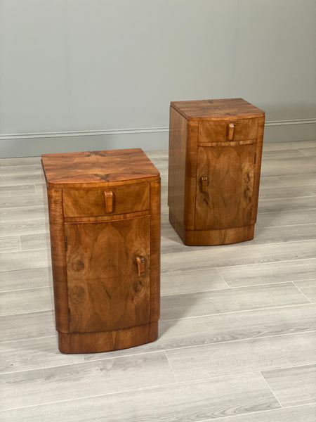 Pair Of Art Deco Burr Walnut Bedside Cabinets
