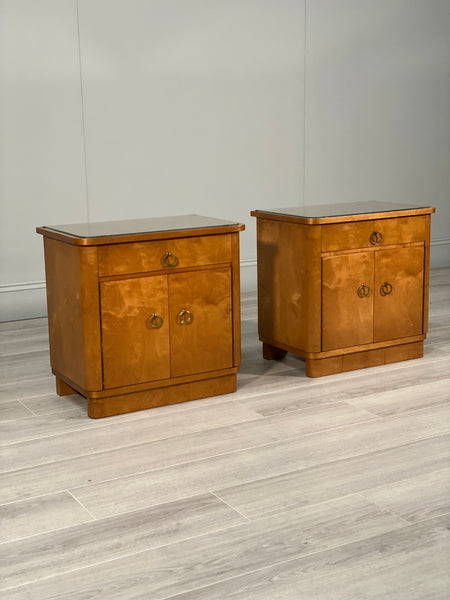 A Pair Of Mid Century Satin Birch Bedside Cabinets
