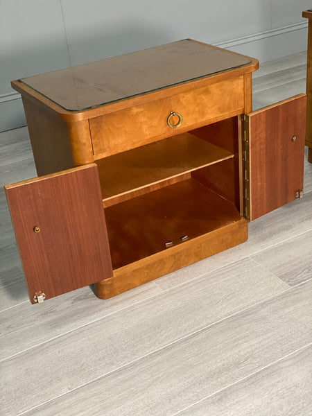A Pair Of Mid Century Satin Birch Bedside Cabinets