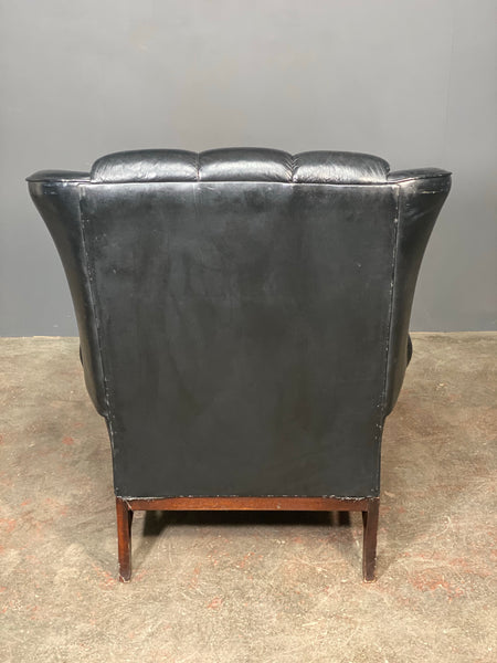 Mid 20th Century Black Leather Wing Back Arm Chair