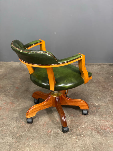 Vintage Green Leather Desk Chair