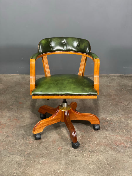 Vintage Green Leather Desk Chair