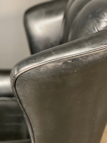 Mid 20th Century Black Leather Wing Back Arm Chair